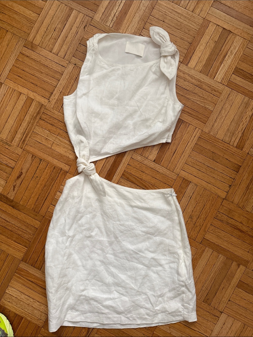 SIR White Cut-Out, Knot- Detail Linen Women's Dress